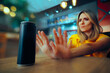 © nicoletaionescu - Woman Saying no to a Soda Energy Drink Full of Sugar. Girl making healthy choices refusing to drink sugary soft beverages