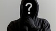 © top images - A hooded person with a question mark on their face, incognito or unknown concept