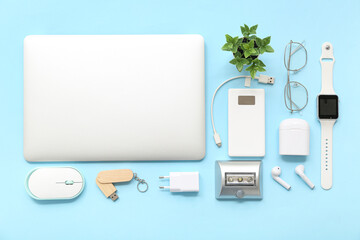 Poster - Composition with different modern gadgets on color background