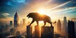 © artsakon - A powerful animal silhouette against a backdrop of city skyscrapers representing the strength and success of corporate entities
