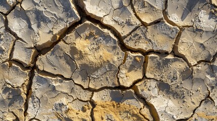 Canvas Print - Dry cracked mud indicating decreased water levels and dry spell