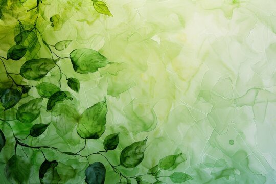 A beautiful painting depicts green leaves against a white backdrop