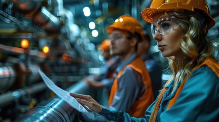 Wall Mural - factory with workers who work at their favorite job