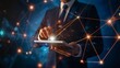 © AI Images - Global internet network connection global business internet of thing concept Business man using digital tablet social networking digital marketing internet technology futuristic tech b : Generative AI