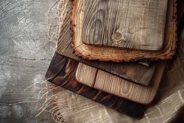 Three wooden cutting boards neatly stacked on a table