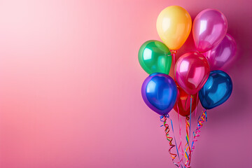 A bunch of colorful balloons are floating in the air. The balloons are of different colors and sizes, and they are arranged in a way that they look like they are floating in the air