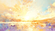 © Hanasaki - 幻想的な夕暮れの太陽のイメージの抽象的水彩イラスト背景