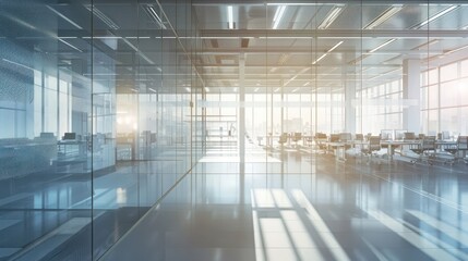  Office room with glass partition with double exposure morning light effect.