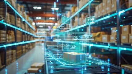 Canvas Print - Smart warehouse management system using augmented reality technology to identify package picking and delivery . Future concept of supply chain and logistic business 