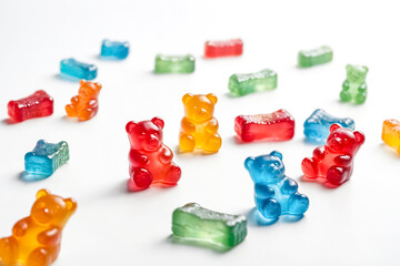 Poster - Colorful Gummy Bears on White Background