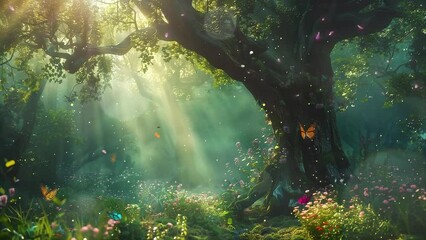 magical fantasy forest scene. seamless looping overlay 4k virtual video animation background