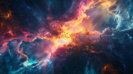 Wall Mural - Fiery space cloud formation - A vibrant, high-resolution image depicting fiery cloud formations in outer space with vivid colors