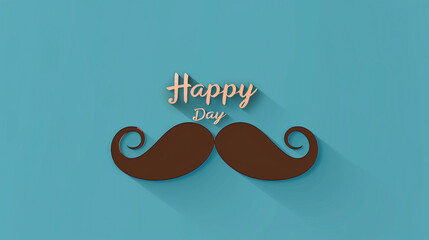 Wall Mural - A Happy Father's Day background with a stylish mustache illustration centered on a vibrant blue backdrop, providing ample space for text.
