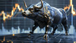 © AIGeneratorTester - a bull statue standing in front of a stock chart. Concept of market bullish
