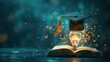 © Dusit - E-learning Graduate Certificate Program Concept Lightbulb on Book with Graduation Hat and Education Icons Concept Internet Education Course Degree.