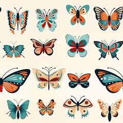 Wall Mural - vibrant butterfly and moth pattern showcasing unique wing and colors - ai generated digital art
