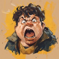 Canvas Print - Emoticon of an obese boy looking annoyed illustration