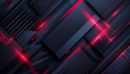 Fototapete - modern abstract background with dark grey and black tones, accented by vibrant red glowing lines, creating a dynamic and innovative design