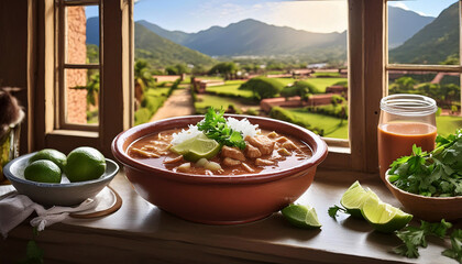 Wall Mural - traditional mexican pozole with a view of nature