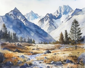 Wall Mural - mountain landscape in watercolour