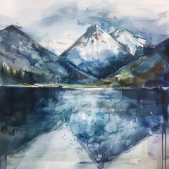 Poster - Mountain Watercolour friendly landscape