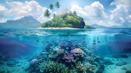 Wall Mural - Tropical Island and Underwater Scene
