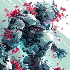 Canvas Print - polygon pipeline intricate mecha floral pattern