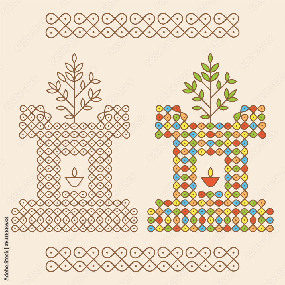 Tulasi Math Design Tulsi Pot Kolam South Indian Traditional Geometrical Designs Stock ...