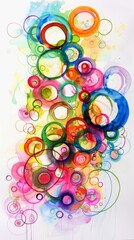 Wall Mural - An abstract floral illustration with circular shapes and pattern on white background. 