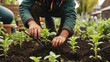 © Tark - Person planting trees or working in community garden promoting local food production and habitat restoration, Generative AI