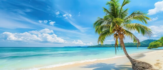 Wall Mural - palm tree on tropical island beach wallpaper