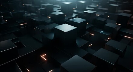 Dark, sleek 3D squares transitioning into a geometric minimalist spaceship,