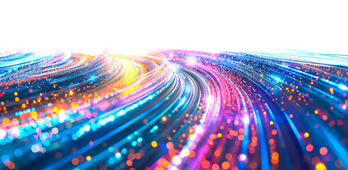 Canvas Print - selective focus swirl glowing particles light beams.flowing of algorithm binary computer code.abstract background of vibrant light luminous line with big data information or cloud technology.