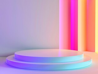 Wall Mural - Neon glow highlights the modern aesthetic of the empty pedestal