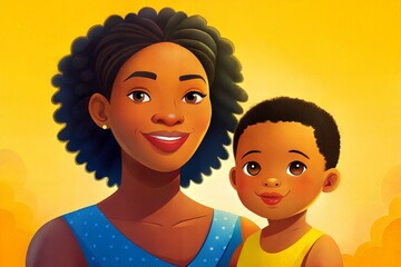 Wall Mural - mother with daughter in yellow dress. happy family with child. vector illustration