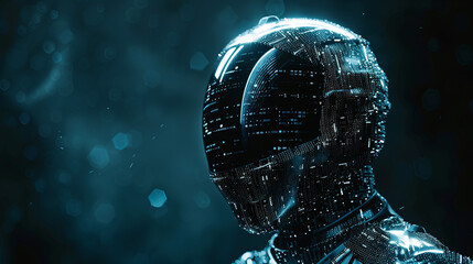 Full face protection helmet with digital binary code all over the uniform.