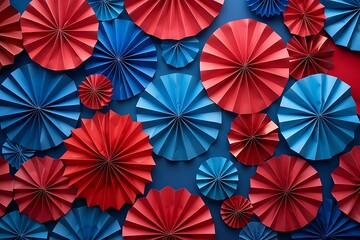 Wall Mural - 4th of July holiday banner design. USA theme paper fans. Independence, Memorial Day pinwheels
