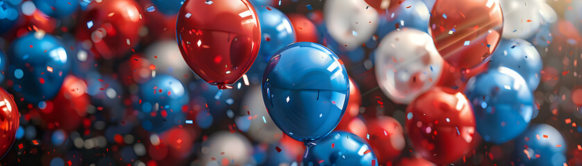 Patriotic Labor Day decorations in high resolution on glossy red, white, and blue backdrop   Photo Stock Concept