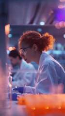 Aufkleber - Intense Research in Brain Science: Multiracial Team Examining Brain Tissue in Lab, Focus on CTE Treatment - Researchers, M/F, Adult, Lab Coats, Daytime