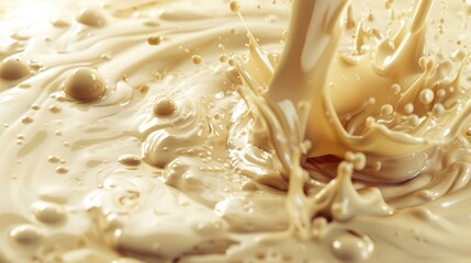 Wall Mural - White Chocolate. Pouring melted liquid premium milk white chocolate. Close up of molten liquid hot chocolate swirl.. Generative Ai