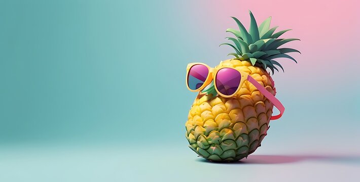 isolated on soft background with copy space Pineapple with Sunglasses concept, illustration