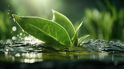 Canvas Print - green leaf with drops