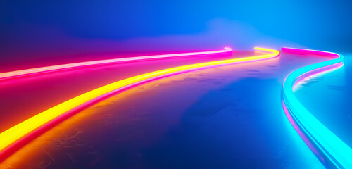 Wall Mural - Abstract vibrant line curve.speed neon lighting luminous lines. colorful flowing design background.