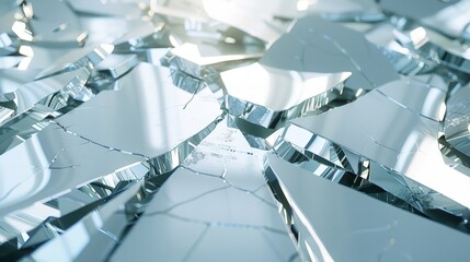 Wall Mural - a cracked mirror with reflections of sensitive data shattered and tered across the floor.