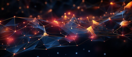 Abstract neural network with glowing nodes, dark tech background,
