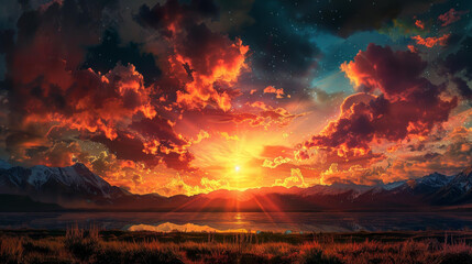 Poster - Breathtaking sunset floods the sky with vivid, dramatic hues.