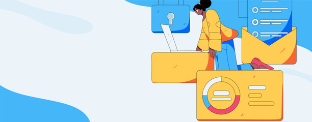 Business network security character flat vector concept operation hand drawn illustration
