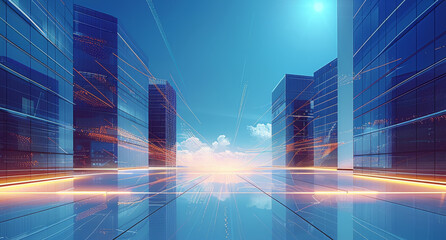 Leinwandbilder - A digital illustration of a leased line internet connection between two modern buildings. Generative AI.