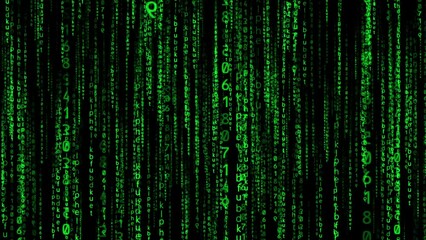 Futuristic matrix code background. Cyberpunk matrix code falling animation. Matrix rain code background. Seamless loop 