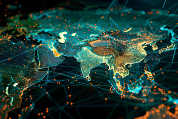 Wall Mural - a colorful map of the world with a lot of dots and lines. the map is made up of different colors and